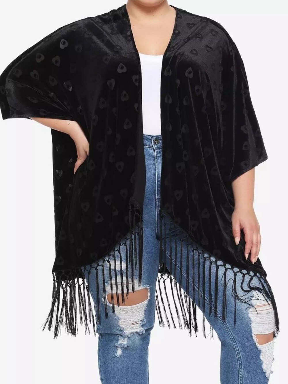 HOT TOPIC Planchette Velvet Burnout Fringe Short Duster Plus Size 4/5 Nwot